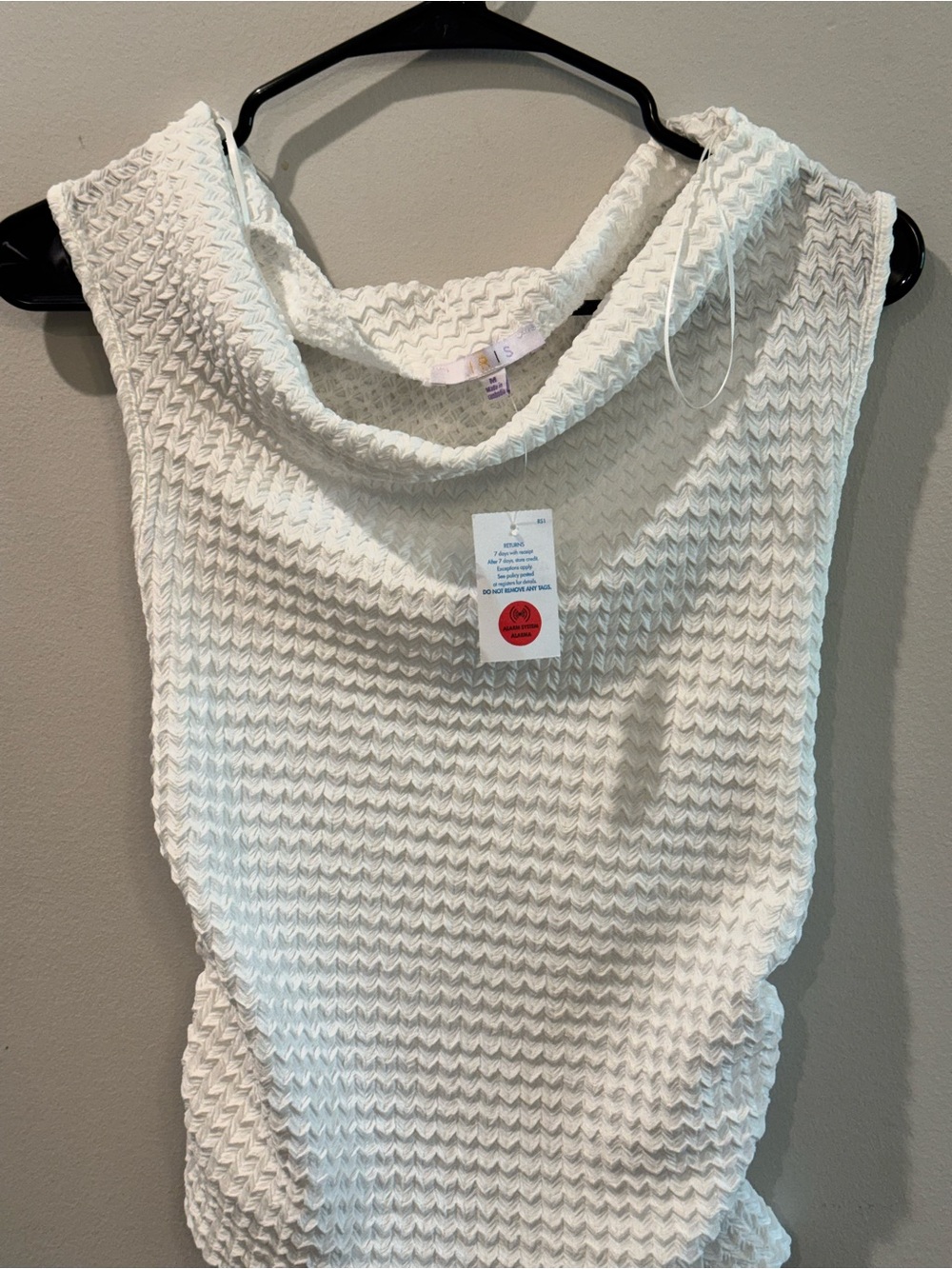 Sleeveless White Cowl Neck Textured Sweater